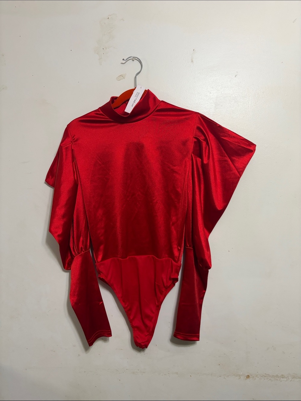 Red Satin High-Neck Bodysuit